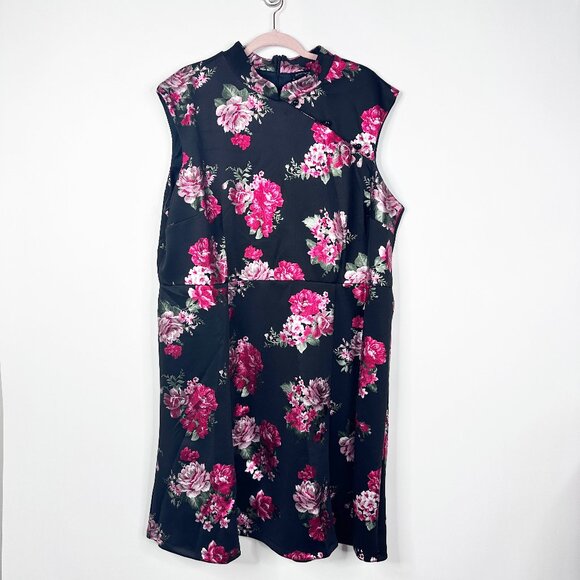 2/$30 Ashley Stewart Floral Print Mock Neck Midi Dress Black Pink 26/28 #A1252 - Picture 3 of 6